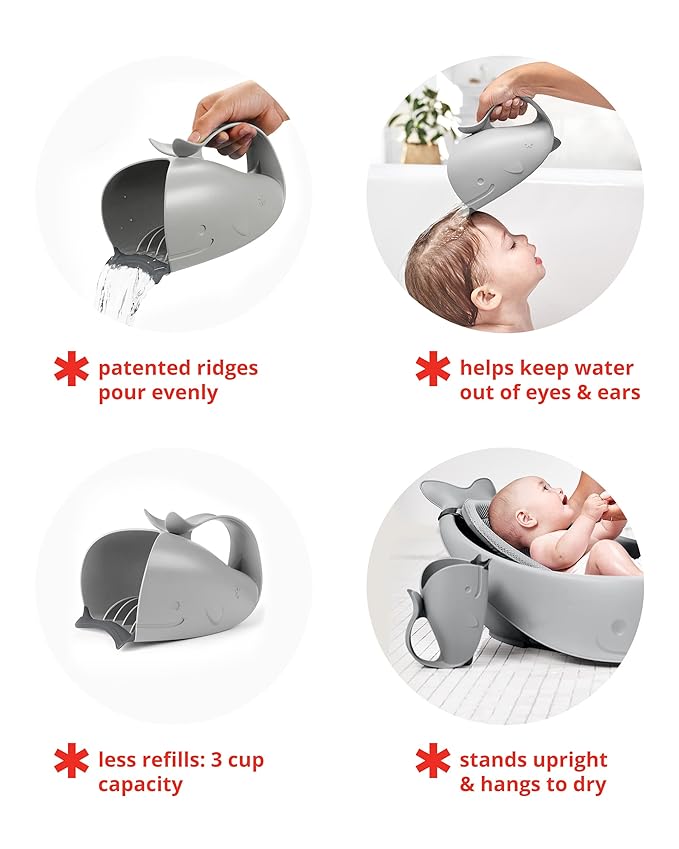 Skip Hop Baby Bath Rinse Cup MOBY Tear-free Waterfall Rinser Grey Age 0+