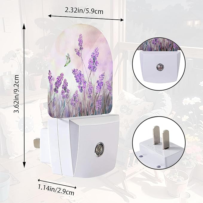 Lavander Flower Butterfly Night Light,Night Lights Plug into Wall with Dusk to Dawn Sensor,Lamp for Bedroom Bathroom Hallway Nightlight for Women Girls
