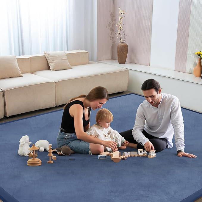 Baby Play Mat for Floor Tummy Time Mat Nursery Muscle Area Rug Playroom Rug Tatami 59"*59" Memory Foam 1.3" Thick Crawling For Babies,Toddlers, Infants, Kids,Floor(Blue)