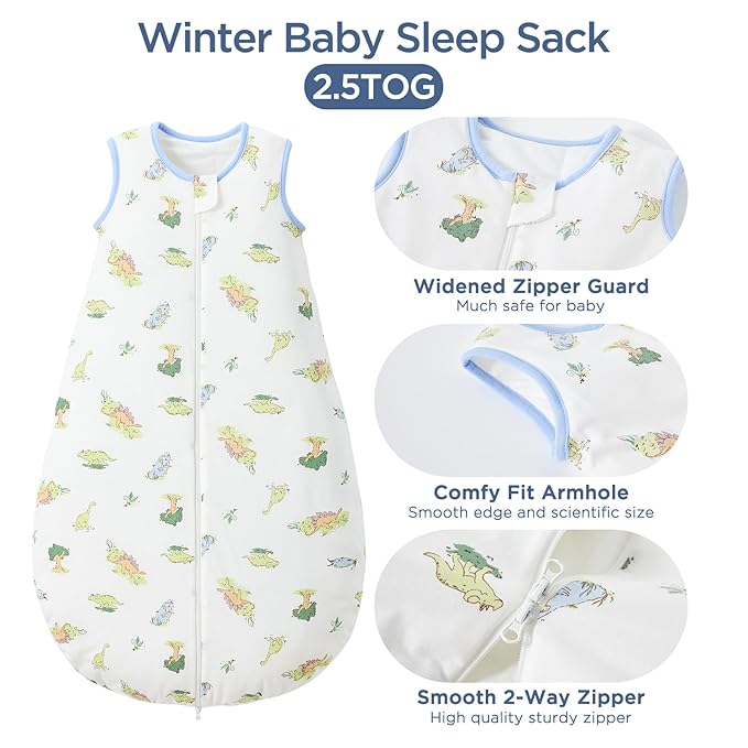 Duomiaomiao 2.5 TOG Baby Sleep Sack 100% Cotton Winter Baby Wearable Blanket, Warm Quilted Comfy Toddler Sleeping Sack