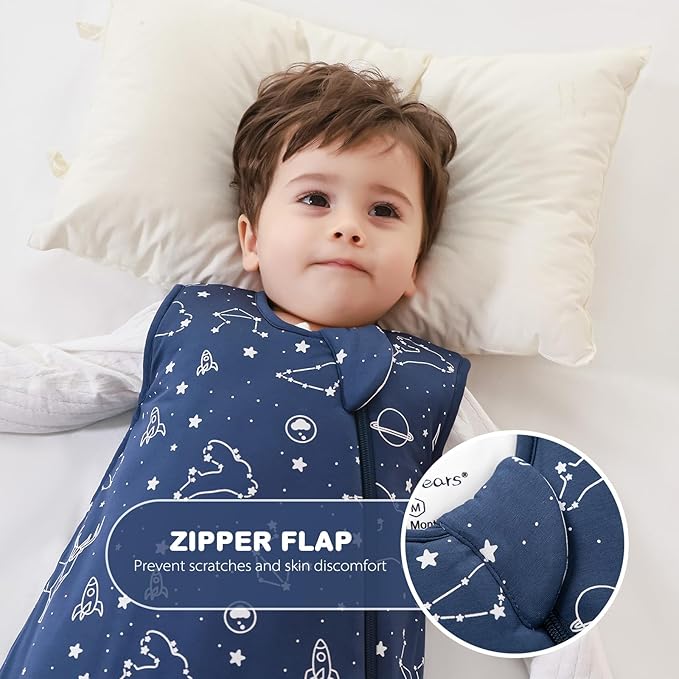 Mosebears Unisex Rayon Made from Bamboo Sleep Sack with 2-Way Zipper,2.5 Tog Baby Winter Sleep Sack(Navy Blue,18-36 Months)