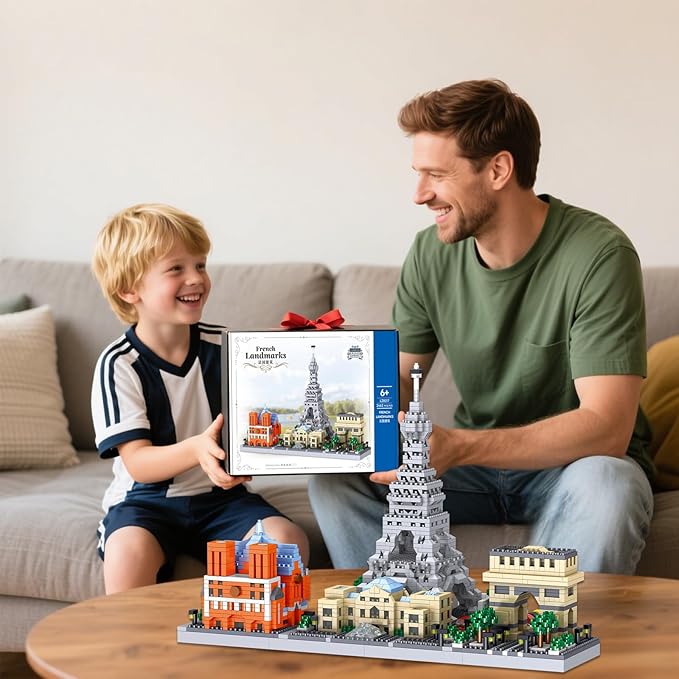 Architecture Paris Skyline Micro Mini Blocks Building Set,Eiffel Tower and The Louvre Assembly Collection Model Kit 3D Toy for Adult (2462PCS)