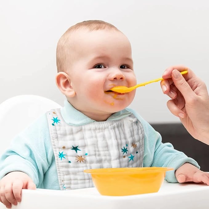 Zainpe 6Pcs Snap Muslin Cotton Baby Bibs Dinosaur Star Bear Pattern Bib, Adjustable Burp Cloths with 6 Absorbent & Soft Layers for Infants Newborns Toddlers Drooling Feeding Teething