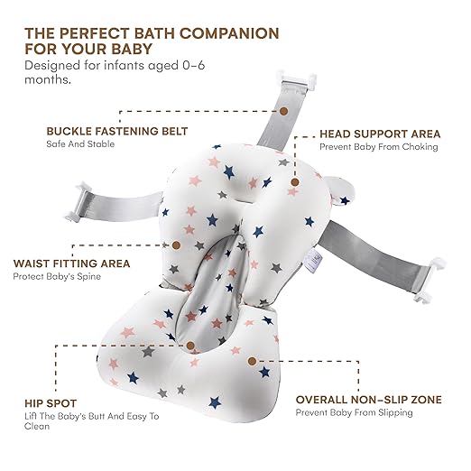 Baby Bath Tub Seat Cushion - Baby Sink Bath Cushion - Bathing Seat Support, Infant or Newborn Bath Pillow Support Mat - Comfort Bathtub Safety Seat Pad - Floating Tub Pillow for Babies or Infants