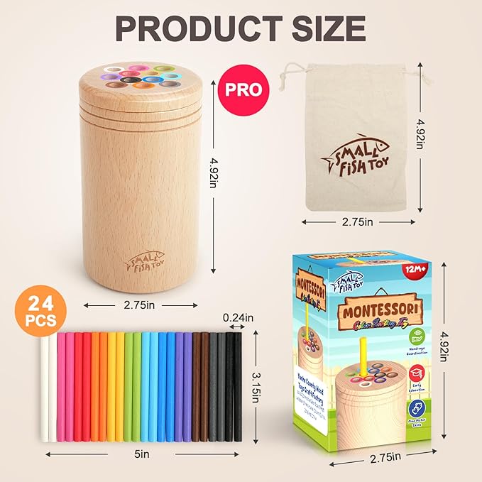 Montessori Toys for 1 2 3 Year Old：Solid Wood Fine Motor Skills Object Permanence Box for One Two Year Old Baby, Fidget Sensory Toys for Toddlers 1-3, Color Sorting Cause and Effect 12 month toys