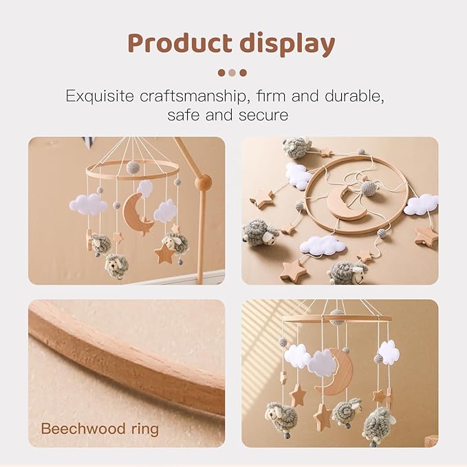 Baby Mobile for Crib, Montessori Baby Crib Mobile for Boys Girls for Bassinet, Nursery Decor for Infant Bedroom Hanging, Baby Mobile Soothe Toys -Gender Neutral Baby Gift (Gray)