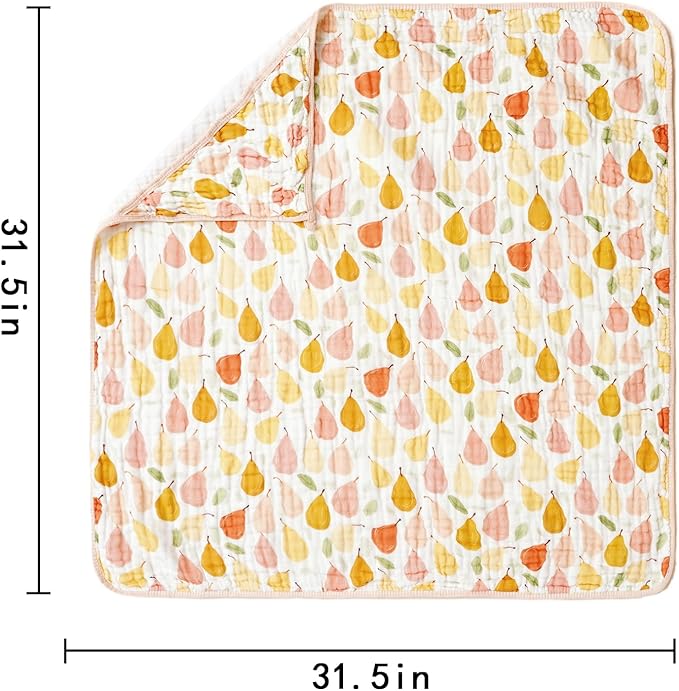 Muslin Hooded Baby Towels,2 Pack Baby Bath Towels,Large 31.5x31.5Inch,Hooded Towels for Baby and Infant,Soft&Absorbent(Strawberries and Pears)