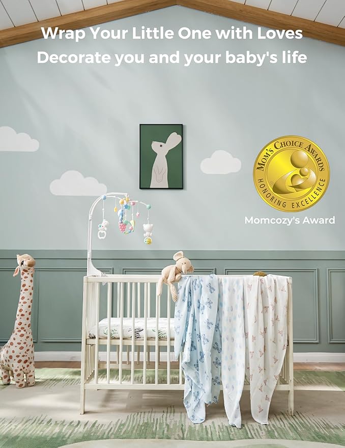 Momcozy Muslin Best Wishes Swaddle Blankets, Ultra Soft Neutral Registry Essentials, Whispering Bears & Elephants, Breathable Large 47'' x 47'' Newborn Boys Girls Receiving Blanket