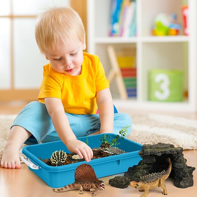 Madzee Plastic Activity Tray with lid for Slime, Beads, Sand and Sensory Toys – 15 Inches (Teal)