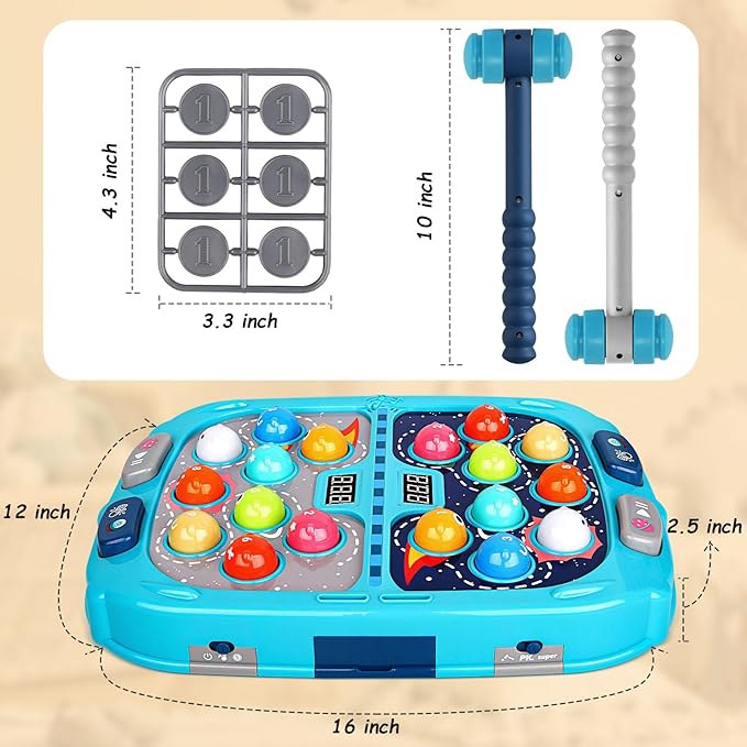 Whack a Mole Game, Toys for 3 4 5 6+ Year Old Boys Girls, Whack a Game for Kids, Gifts for 3-12 Year Old Boys Girls, Interactive Educational Toys with Double Hammers Sound and Light