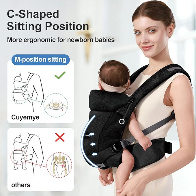 Baby Carrier，Baby Carrier for Newborn to Toddler，Adjustable Crotch Width，Ergonomic Newborn Carrier，Enhanced Lumbar Support，Easy-to-Use (Black)