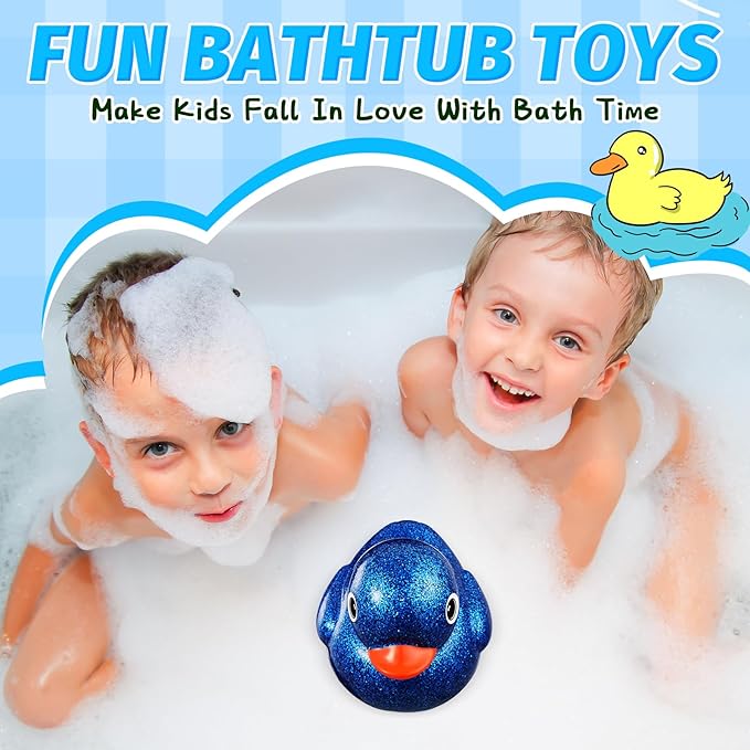 Honoson 6.89 Inch Giant Glitter Rubber Duck Big Glitter Rubber Duck Large Sparkly Duckling Bath Toy with Squeaky Sound for Summer Baby Shower Birthday Party Favor Gift(Dark Blue)