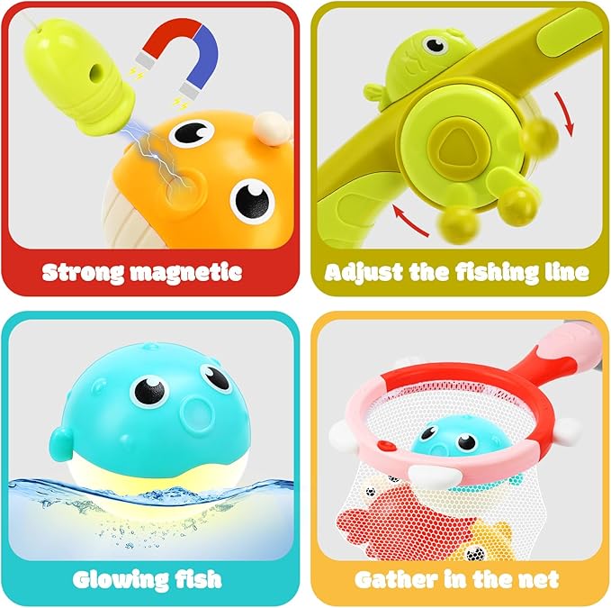 Light Up Bath Toys for Kids Ages 1- 3,7PC No Holes Baby Shower Bath Toys Set,Fun Magnetic Fishing Game Bathtub Toy,Birthday for Toddler Boys Girls 1 2 3 4 5 6 Old Year