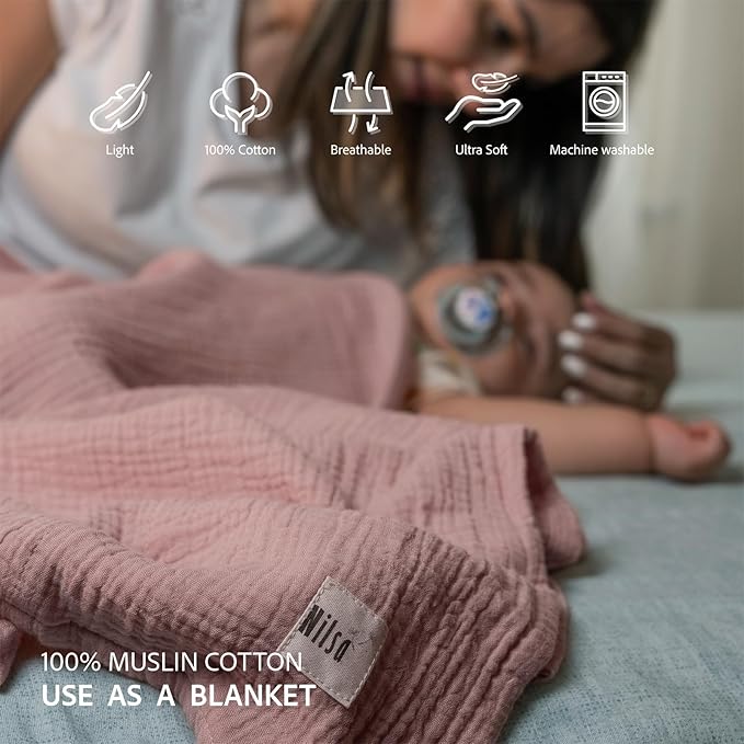 Nilsa 5-in-1 Muslin Nursing Cover up for Breastfeeding & Baby Car Seat Cover - Breathable Breastfeeding Cover With Rigid Hoop - 100% Cotton Privacy Apron Breast Feeding Covers For Women (Blush)