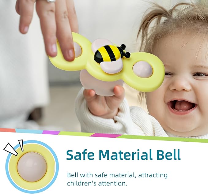 LiKee Strong Suction Cup Fidget Rotating Sensory Bath Toys for Baby 12 18 Months Airplane Car Travel Table & Window Toys for 1 2 Years Old Toddler Boys and Girls (Insect-2)