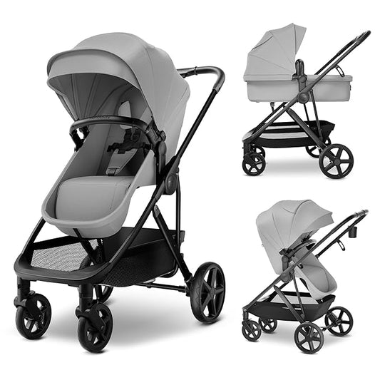 MAMA & BABY Rovee 2-in-1 Baby Stroller, Convertible Infant & Toddler Stroller with Reversible Seat, Large UPF 50+ Sun Canopy, Foldable Stroller with Shock-Absorbing Wheels & Storage Basket