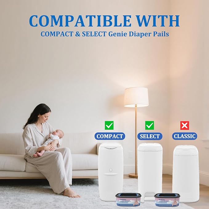 6 Pack Jumbo Square Bags Refill Compatible with Diaper Genie Compact, Select Pails (Not Fit CLASSIC), Disposal Bag Refills with Continuous Film, Hold Up to 810 Newborn-Sized Diapers