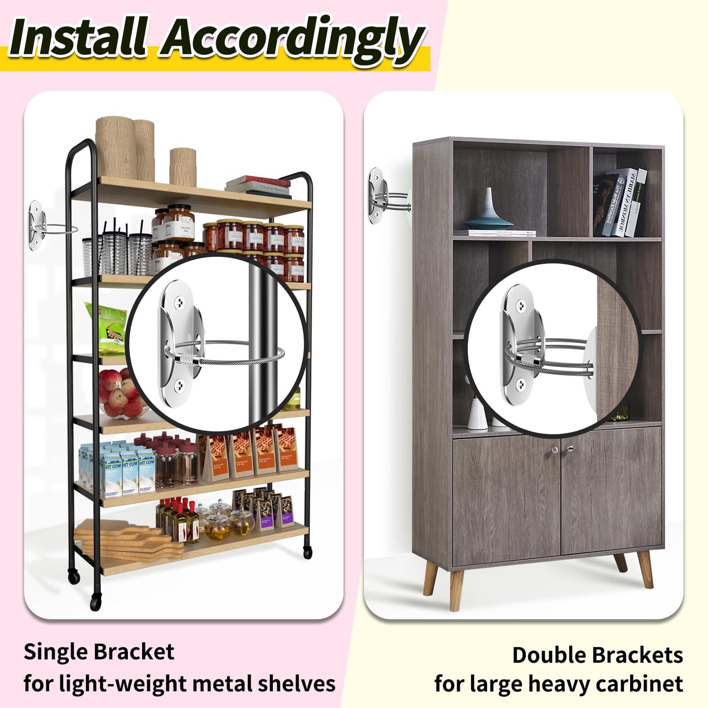 Anti Tip Furniture Anchors (6 Packs) Furniture Anchors for Baby Proofing, Earthquake Straps for Furniture Dresser Wall Safety Anchor Furniture Safety Straps Wall Straps, Silver