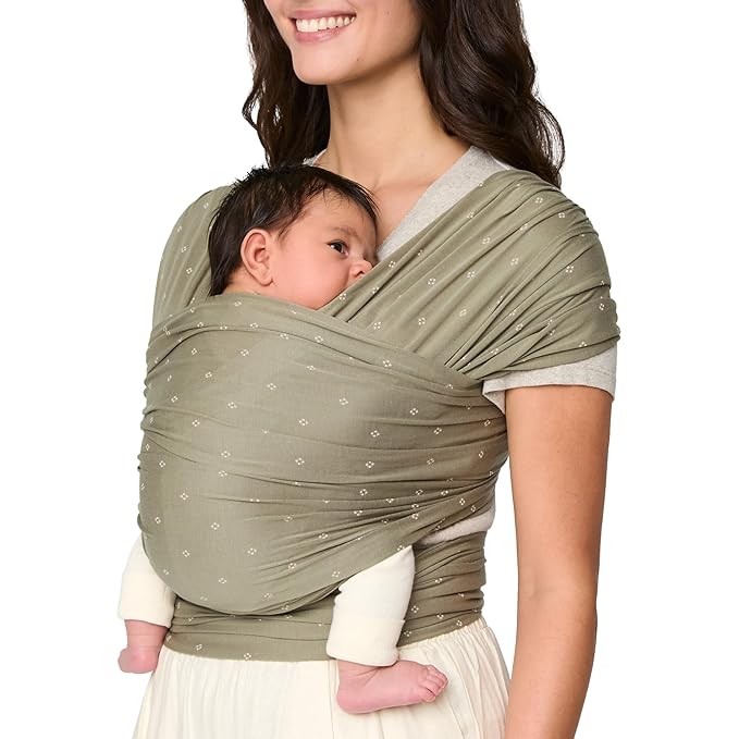Ergobaby Sustainable Knit Aura Baby Carrier Wrap for Newborn to Toddler (8-25 lbs) - Comfortable, Ergonomic, & Ultra-Soft Newborn Wrap Carrier - One Size Fits Most - Rayon, Olive Diamond