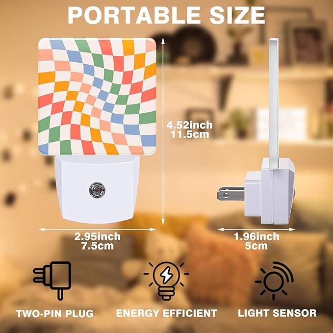 Wavy Checkerboard Night Light, Plug-in Nightlight with Dusk to Dawn Auto Sensor for Home Bedroom Hallway Kitchen Stairway 0.5W Sleep Friendly Led Lamp for Women Men