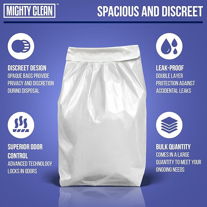 Mighty Clean Extra Large Adult Diaper Disposable Bags - 30 Bags | Leak-Proof, Odor Sealing, Tear Resistant | Discreet for Diapers, Incontinence Pads, Sanitary Product Disposal | Durable and Unscented