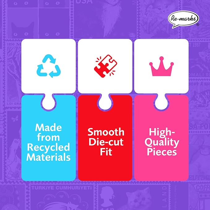 Re-marks Cat Stamps Collage Puzzle, 500 Large Piece Jigsaw Puzzle for All Ages