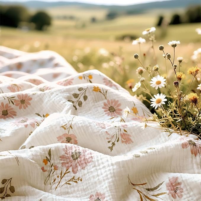 GLLQUEN BABY Blankets for Unisex Newborn Super Soft Nursery Minky Blankets with Muslin Cotton Front and Dotted Fleece Backing, Spring is in The Air, 30 x 40 inches