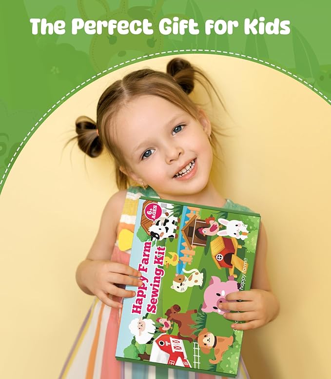 YEETIN Sewing Kit for Kids Ages 6+, Beginner Felt Sewing Craft Kit, DIY Farm Stuffed Animals Making Set, Learn to Sew Gifts for Birthday