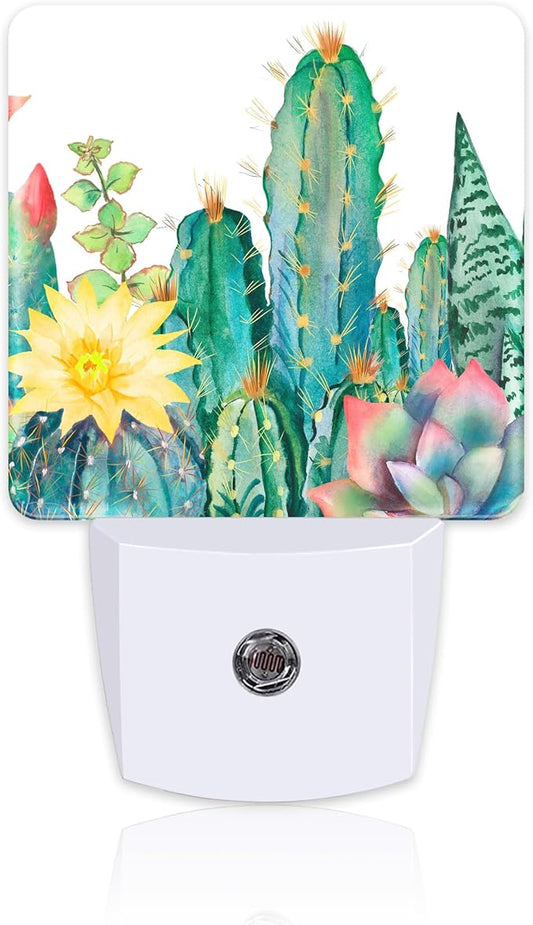 Cactus and Succulents Night Light Plug into Wall, Watercolor Botanical Floral Dusk to Dawn Night Light Plug in,0.5w Energy Saving Sleep Friendly NightLight for Kids Boys Girls Home Decor