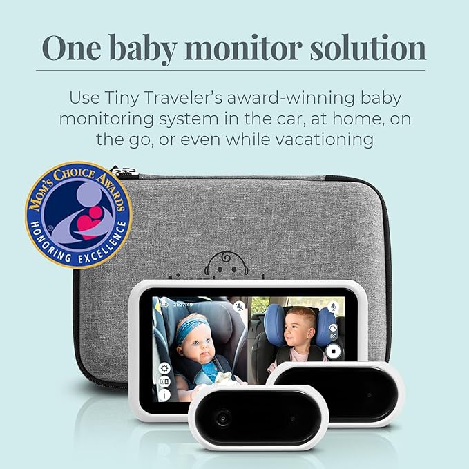 Tiny Traveler Baby Car Monitor for 2 Kids, 5” Touch Screen, No WiFi, Home Travel Roadtrip – Rear-Facing Car Seat Monitor Night Vision Baby Reminder Alert - White