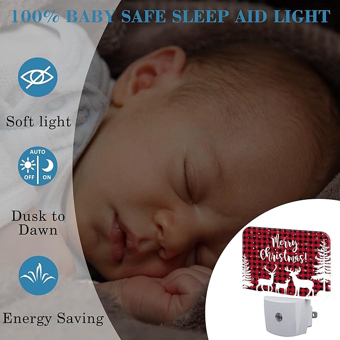 Christmas Elk and Tree Silhouette Night Light, Christmas Nightlight Plug into Wall with Dusk to Dawn Sensor for Kid Girls Boys Women Men Bedroom, Hallway, Kitchen, Bathroom, Stairs Decor