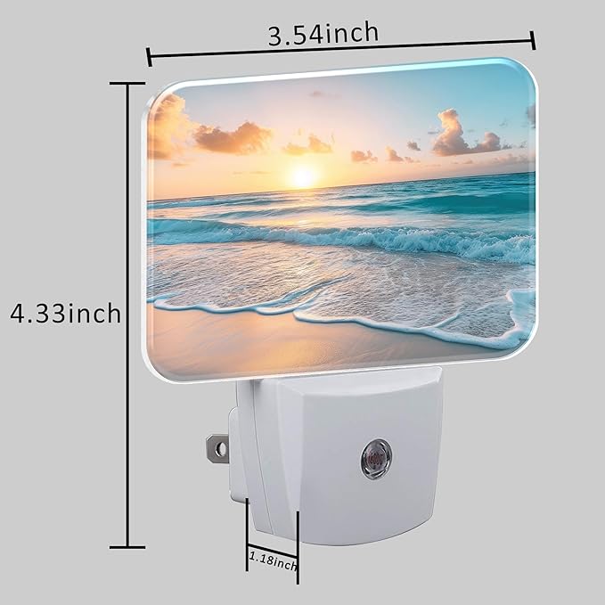 Sunrise Over Beach Plug in Night Lights, Beautiful Beach Nightlight Plug Into Wall Dusk to Dawn Sensor for Kid Girls Boys Women Men Bedroom, Hallway, Kitchen, Bathroom, Stairs Decor