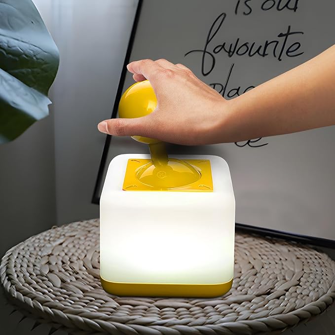 Night Light Lamp Rocker Night Light, 2-Speed Timer Bedside Night Lamp Rechargeable USB Lamp Side Table Light Night Rising Lamp LED Companion Light (Rocker Yellow)