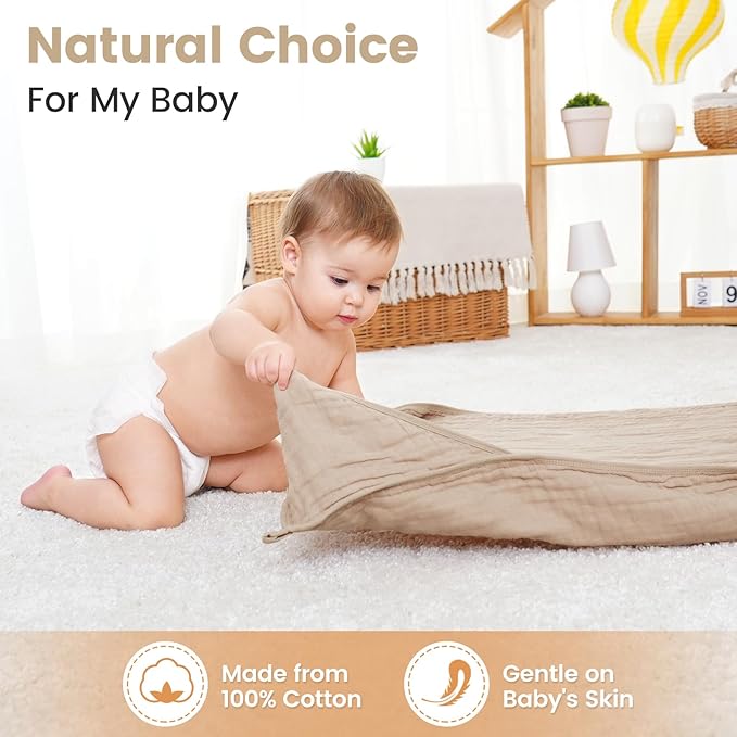 Hooded Baby Towels for Newborn, 2 Pack 36x36 Inch Muslin Cotton Baby Bath Towel and 12x12 Inch Washcloth Set with Hood for Babies, Toddler and Kids, Essentials Must Haves (White and Coffee)