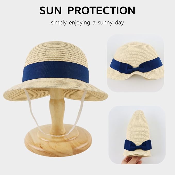 Baby Girl Straw Hat Outdoor Baby Sun Protection Hats Summer Bowknot Beach Cap for Infant Toddler Girls