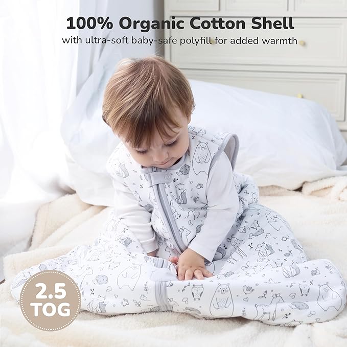 Mama Cheetah Baby Sleep Sack 2.5 TOG, Organic Cotton Baby Wearable Blanket with Two-Way Zipper, Swaddle Transition Baby Sleeping Bag for Newborn Infant Toddler Boy Girl, 6-12 Months