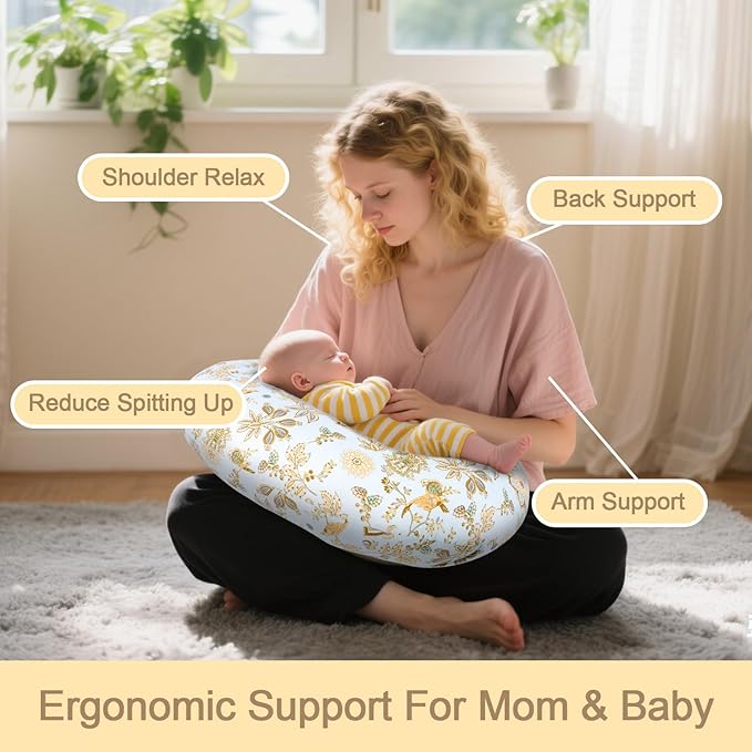 Baby Nursing Pillow for Breastfeeding, Adjustable Breast Feeding Pillow for Bottle Feeding, Breastfeeding Essentials for Mom and Baby Healthier Nursing, Ergonomic Support for Newborn, Removable Cover
