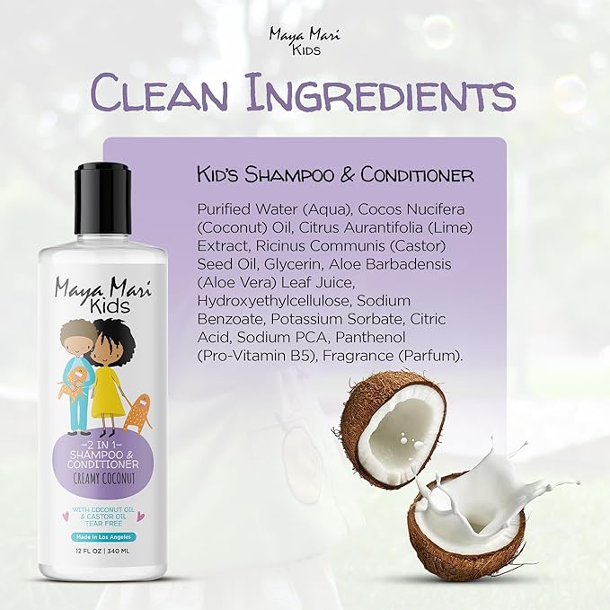 2 in 1 Natural Kids Shampoo and Conditioner, Tear Free | For Toddlers with Curly Hair | For All Kids Hair Types | Coconut & Lime Twist, Made in the USA, 12 Fl Oz