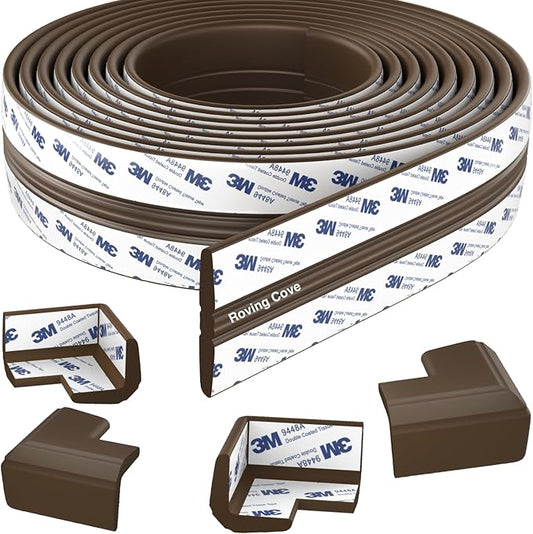 Roving Cove PreFit (Classic) Furniture Edge Corner Protector (Standard 15ft Edge 4 Corners), Baby Proofing Bumper Guards, Coffee Brown, Pre-Taped, for Straight Smooth Surfaces
