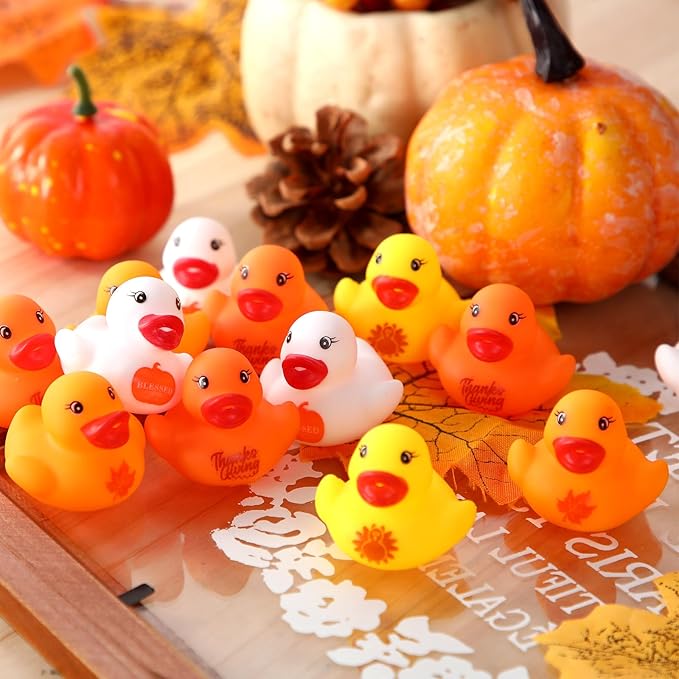 200 Pcs Thanksgiving Day Rubber Ducks Assorted Rubber Duckies Bulk Mini Pool Bath Toy Ducks Small Tiny Ducky for Thanksgiving Day Party Favors Classroom Exchange Gifts