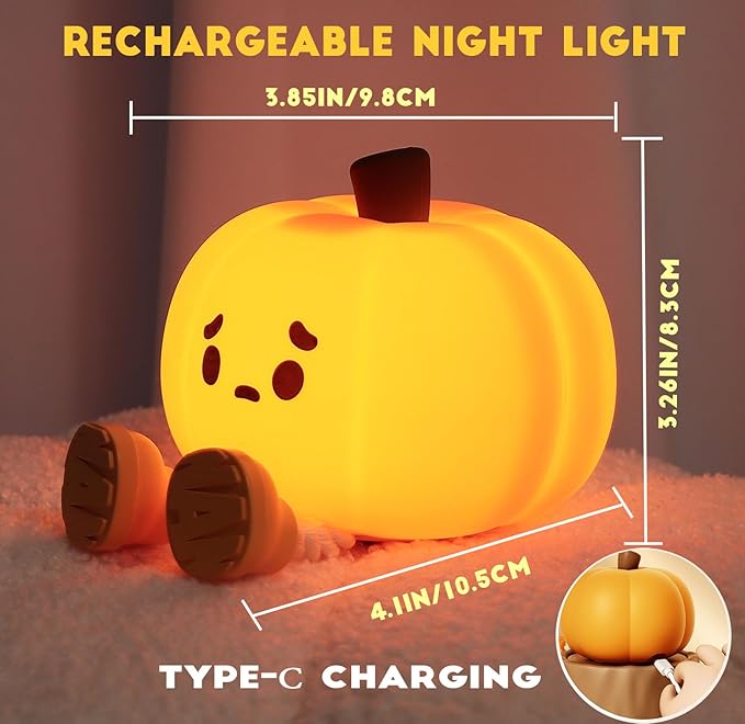 DREAMING MY DREAM Cute Pumpkin Lamp,Halloween Decor Night Light Silicone LED Lamp Rechargeable Bedside Touch Lamp,Nursery Pumpkin nightlight for Kids,Breastfeeding for Baby