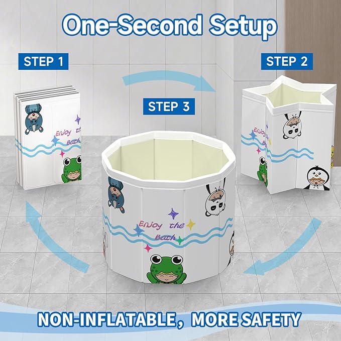 WAVYEASE New Design Portable Bath Tub for Toddlers - Foldable Deep Soak Bathtub for Kids, One-Second Setup, Easy Storage, Lightweight, Travel Essentials for 12-60 Months