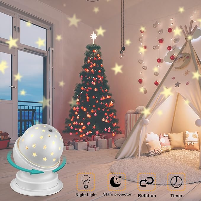 Nursery Night Light,Rotating Star Projector,Nursery Ceiling Light Projector with Timer,1Pack,3000K,White