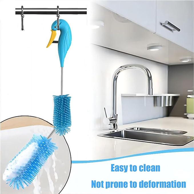 Water Bottle Cleaner Brush Semi-Automatic Silicone Bottle Brush for Baby, Sports, Vase, Glassware, and Smaller Diameter Openings