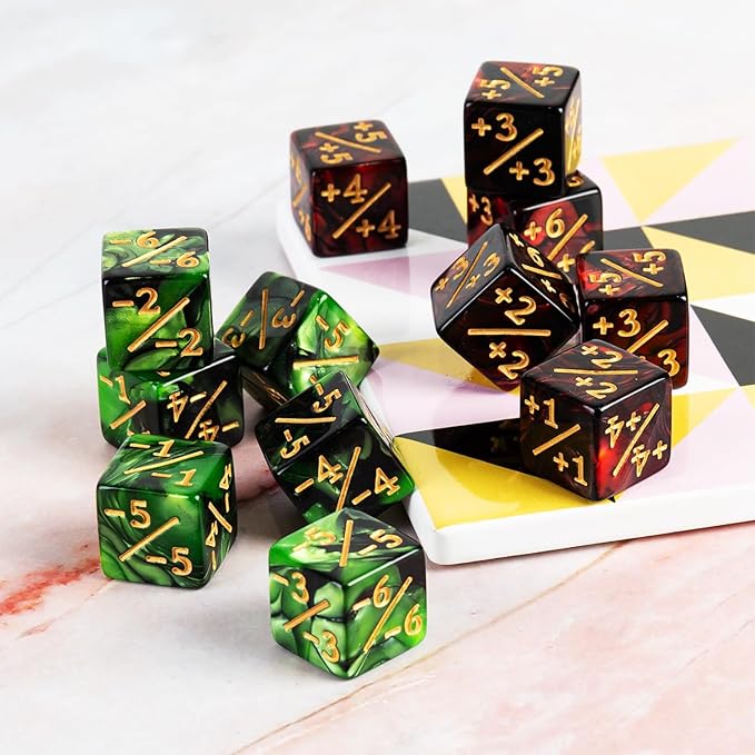 24 Pieces MTG Dice Counter Plus 1/+1 Counters Dice Set Life Buff Tokens Gifts for MTG TCG Magic Cards Gaming Accessories (Ruby, Emerald)