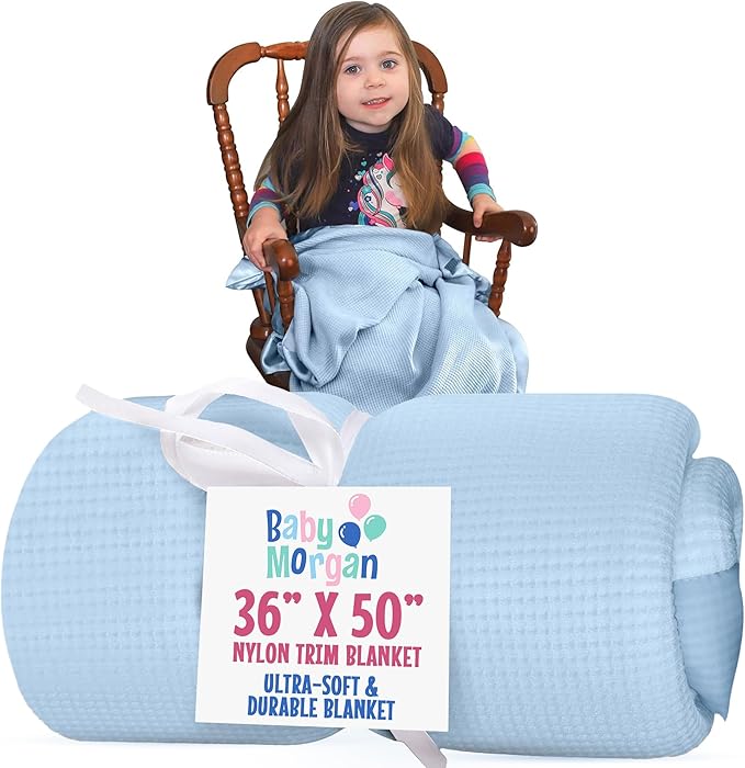 Blankets - Thermal Waffle Warm Baby Blanket for Crib - Soft and Cozy Baby Crib Blanket for Nursery, Stroller, or Naptime Comfort - Ideal Shower Gift - Blue, Nylon Trim (36" x 50")