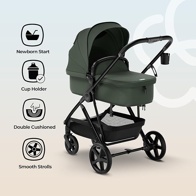 MAMA & BABY Rovee 2-in-1 Baby Stroller, Convertible Infant & Toddler Stroller with Reversible Seat, Large UPF 50+ Sun Canopy, Foldable Stroller with Shock-Absorbing Wheels & Storage Basket
