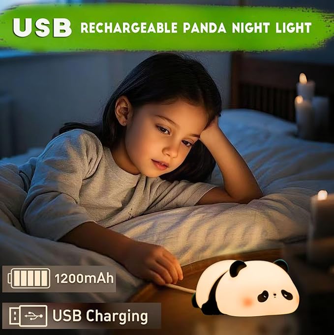 Squishy Cute Panda Night Light,Voice Controlled Light with 7 Color Modes Soft Silicone USB Charging Panda Lamp for Kids Room,Novelty Animal Night Lamp for Decor,Cool Gifts for Boys Girls