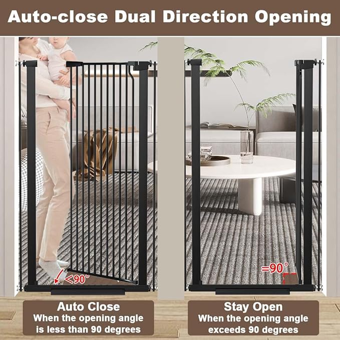 Fairy Baby 51.18" Extra Tall Cat Gate for Doorway, 29.5"-40.5" Extra Wide Pet Gate Dog Barrier Indoor for Cats Dogs, Kid Puppy Dog Gate No Jumping Over & No Climb, Metal Child Safety Proof Gate, Black