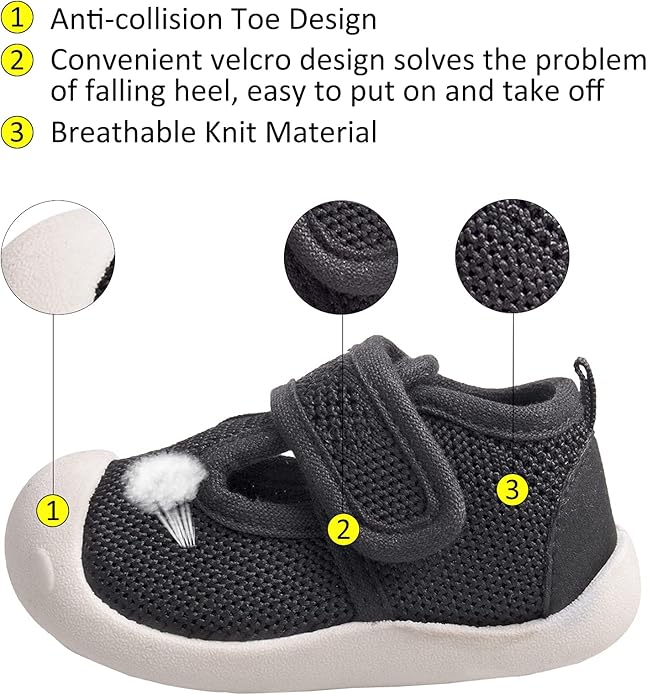 Baby First-Walking Shoes 1-4 Years Kid Shoes Trainers Toddler Infant Boys Girls Soft Sole Non Slip Cotton Canvas Mesh Breathable Lightweight TPR Material Slip-on Sneakers Outdoor